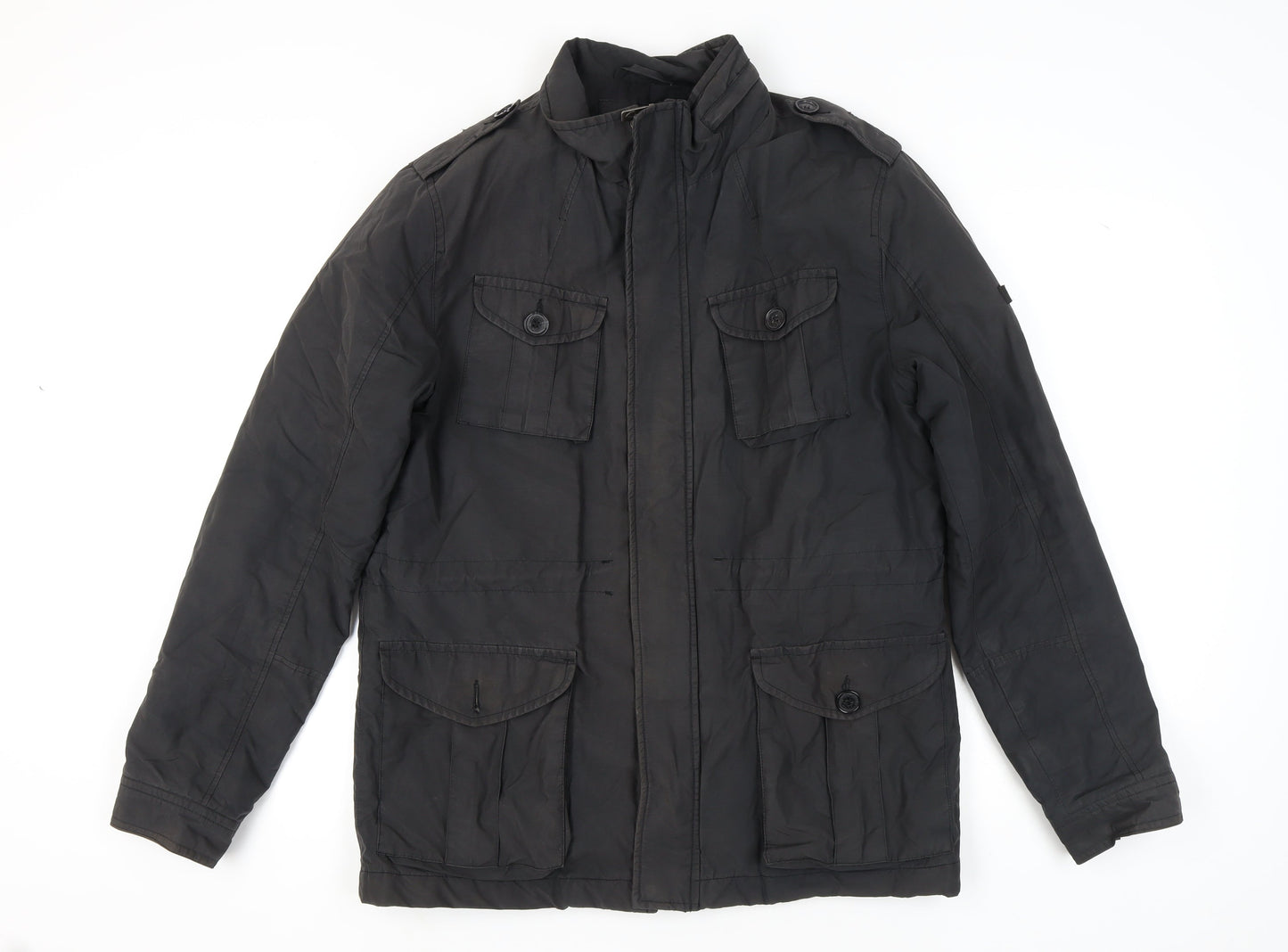 Ben Sherman Men's Black Nylon Blend Military Jacket Size L