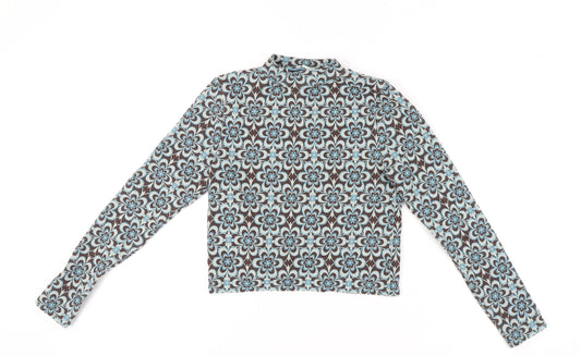Stradivarius Women's Cropped Blouse, Geometric Brown/Blue, Size 14