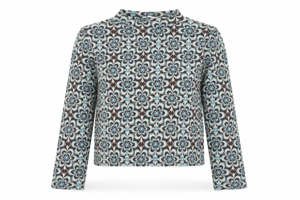 Stradivarius Women's Cropped Blouse, Geometric Brown/Blue, Size 14