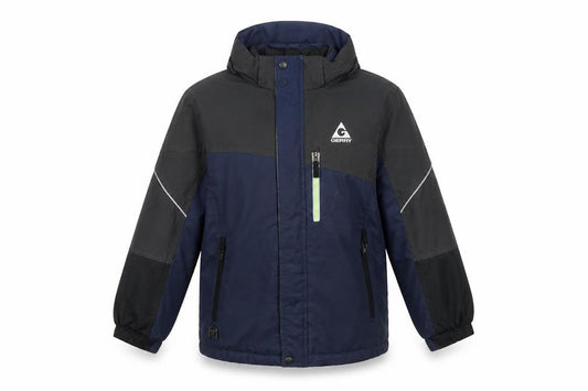 Front view of Gerry boys’ blue black ski jacket m, size 10, winter