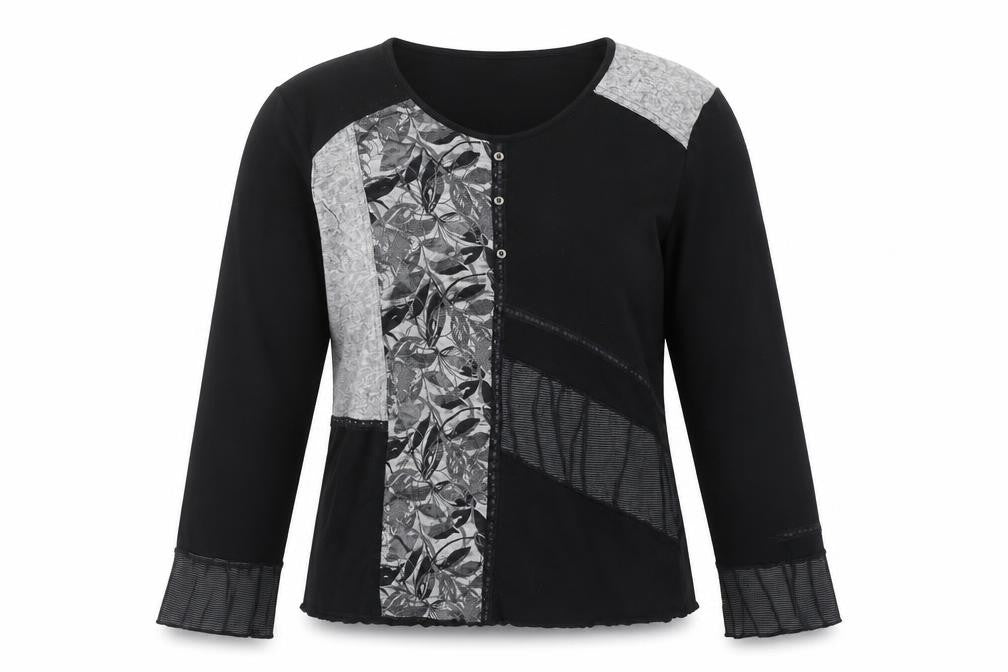 Lewinger Women's Black Floral Patchwork T-Shirt Size 6