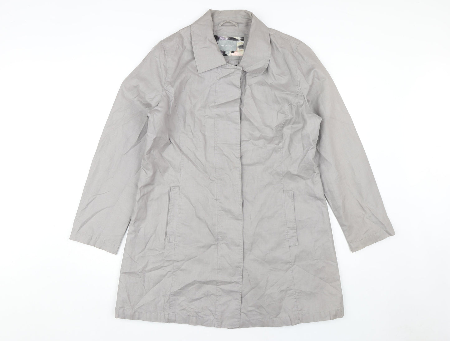 Per Una Women's Grey Linen Cotton Overcoat Size 14