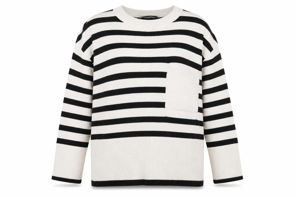 Oui Women's Striped Knit Jumper, Size 16, Black/White