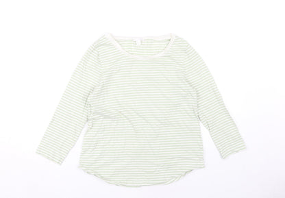 Additional front view of COS Women's Green Striped Long Sleeve Cotton Top