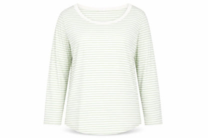 Front view of COS Women's Green Striped Long Sleeve Cotton Top