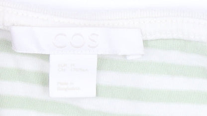 Close-up detail of COS Women's Green Striped Long Sleeve Cotton Top