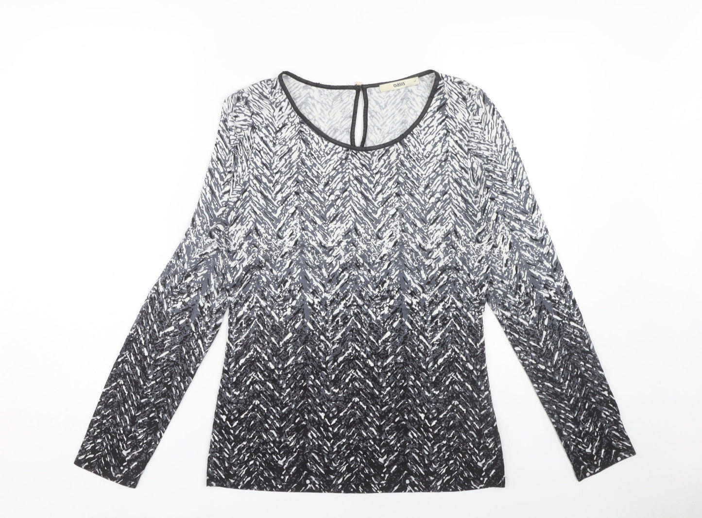 Oasis Women's Black White Geometric Top M Long Sleeve