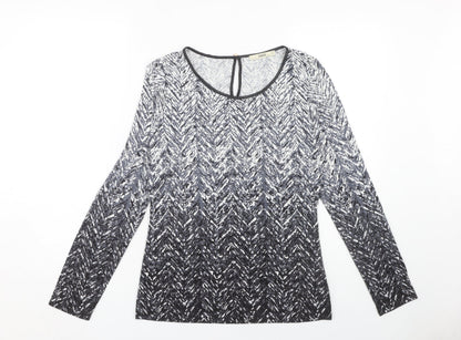 Oasis Women's Black White Geometric Top M Long Sleeve