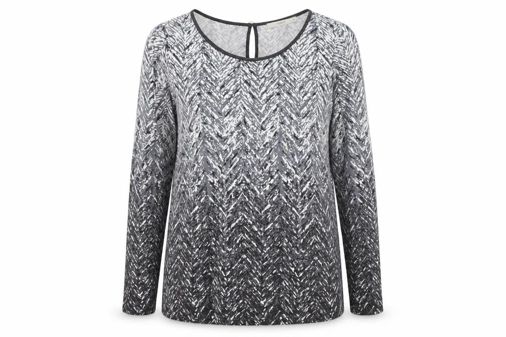 Oasis Women's Black White Geometric Top M Long Sleeve