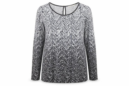 Oasis Women's Black White Geometric Top M Long Sleeve