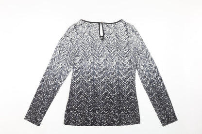 Oasis Women's Black White Geometric Top M Long Sleeve