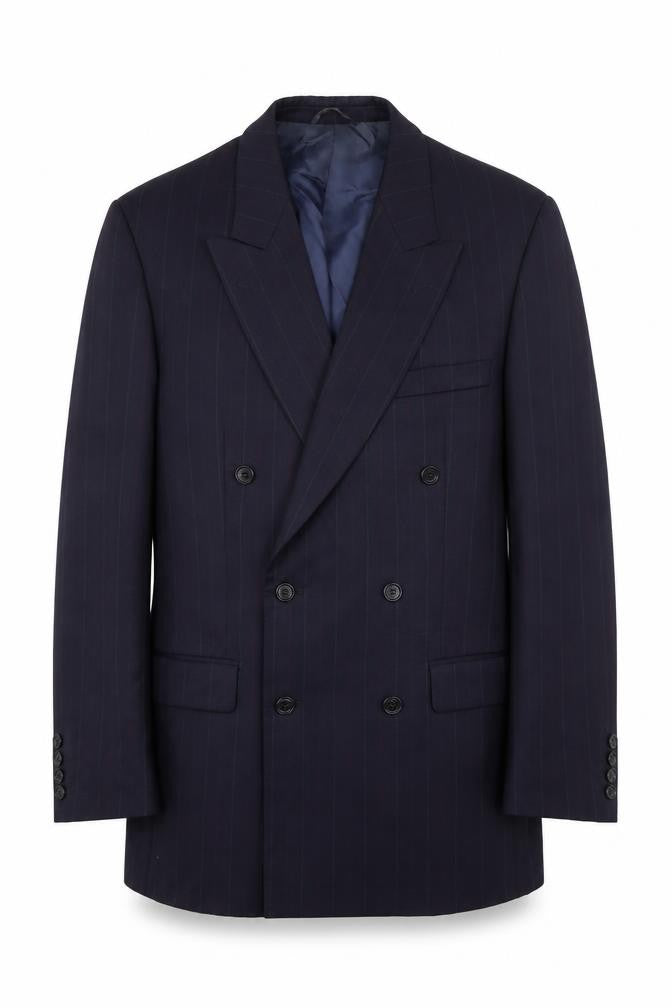 Harewood Men's Blue Striped Wool Blazer, Double-Breasted, 38L