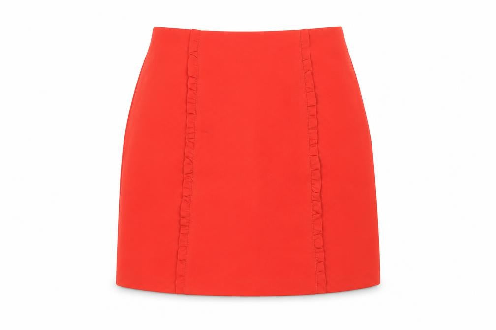 Oasis Women's Red Pencil Skirt Size 10 Ruffle Accent