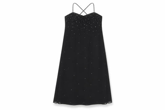 Marvie Women's Black Beaded Long Sleeveless Dress