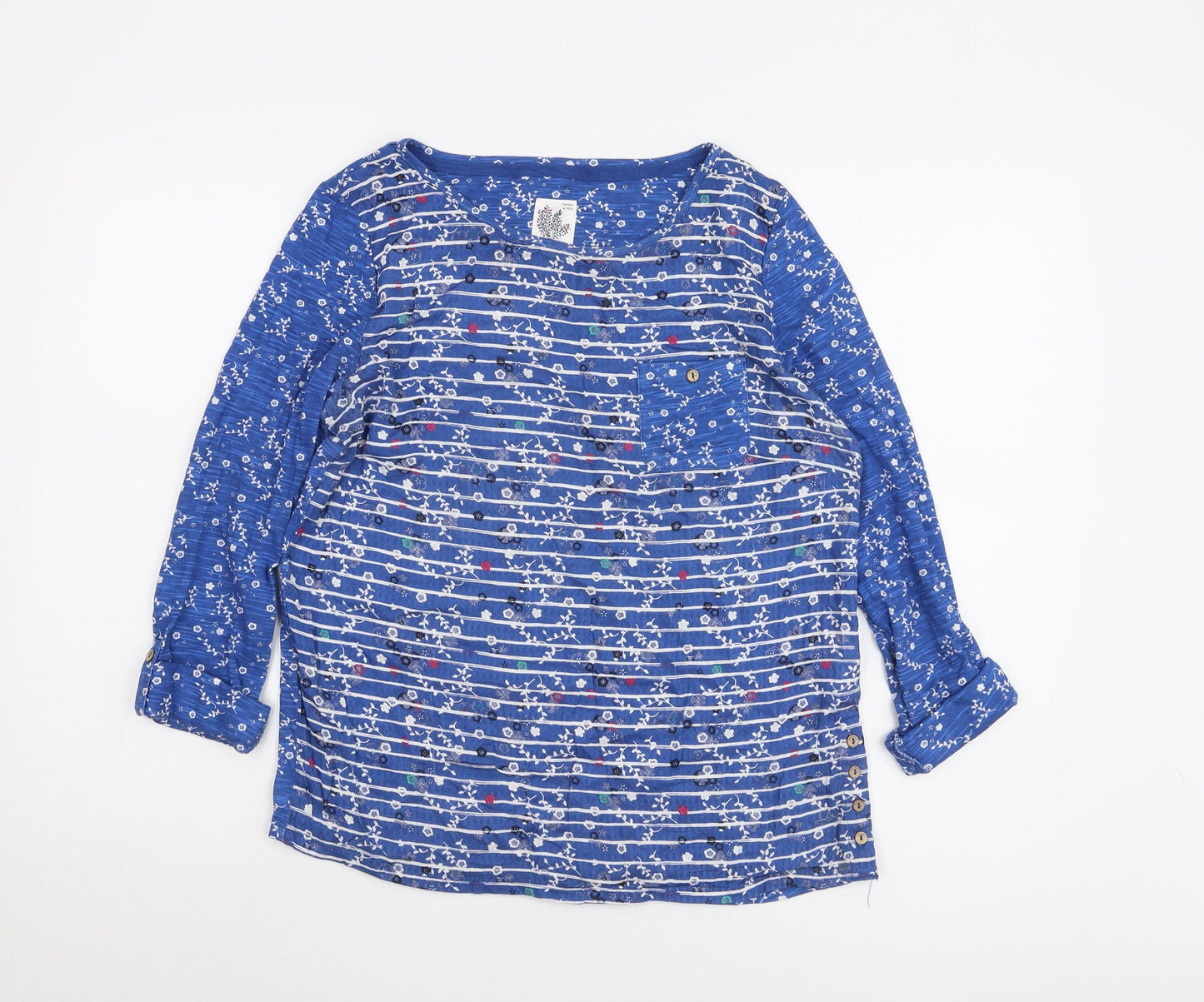Mantaray Women's Blue Floral Blouse Size 12, 3/4 Sleeve