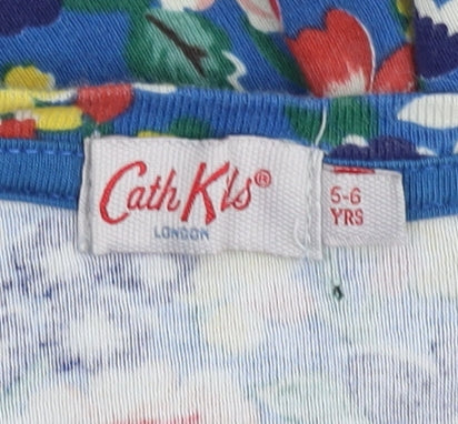 Brand and care label for Cath Kidston girls’' blue floral long sleeve dress 5-6 yrs