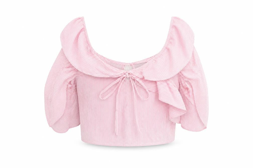 Boohoo Women's Pink Striped Cropped Blouse - Size 12