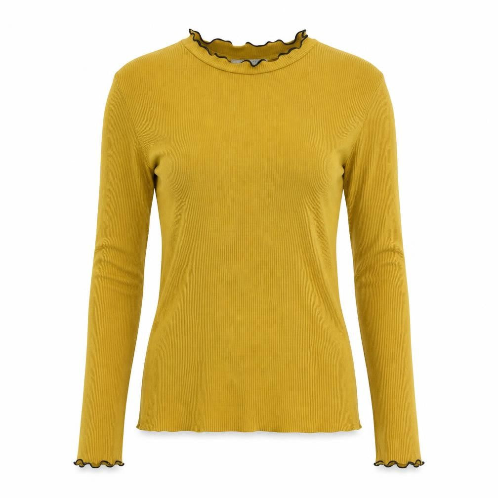 Zara Women's Yellow Long Sleeve Solid T-Shirt