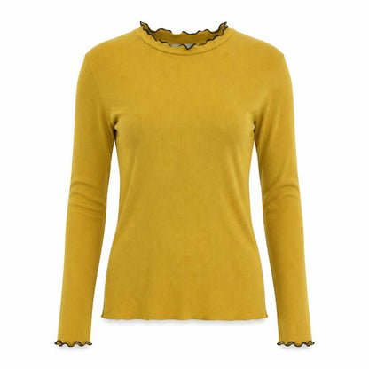Zara Women's Yellow Long Sleeve Solid T-Shirt