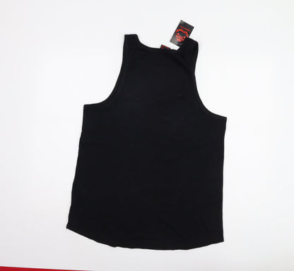 Back view of Death Kitty unisex black music tank top, size 14