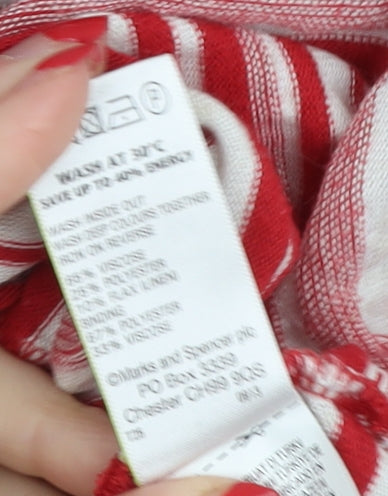 Marks and Spencer Women's Red Striped 3/4 Sleeve T-Shirt