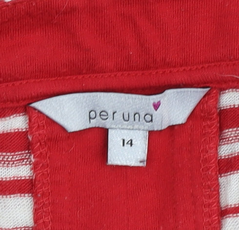 Marks and Spencer Women's Red Striped 3/4 Sleeve T-Shirt
