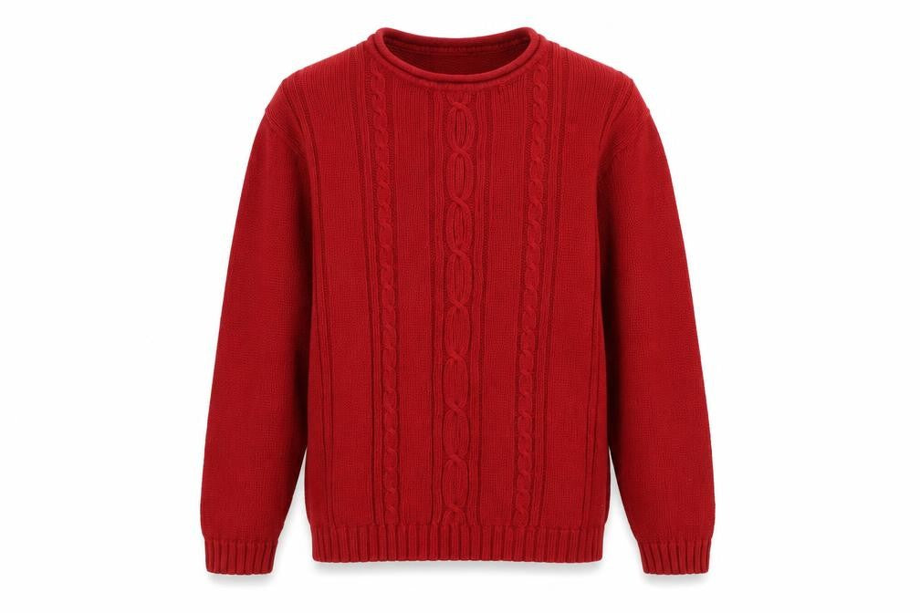 Tulchan Men's Red Cotton Cable-Knit Pullover L