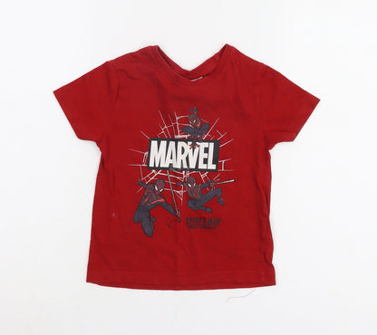 Preloved Marvel Boys Red T-Shirt 2-3 Years Spider-Man Graphic - Front
