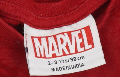 Preloved Marvel Boys Red T-Shirt 2-3 Years Spider-Man Graphic - Detail