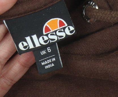 Close-up detail of Ellesse Women's Brown Hoodie, size UK 6