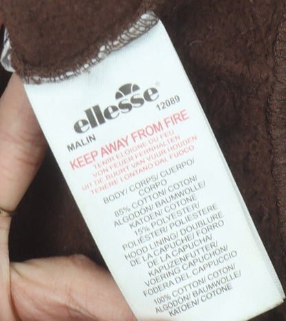 Brand and care label for Ellesse Women's Brown Hoodie, size UK 6