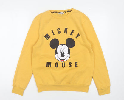 Preloved Disney Unisex Yellow Mickey Mouse Pullover Sweatshirt 2XS - Front