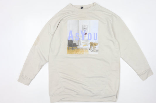 As You Women's Beige Graphic Print Sweatshirt Size 8