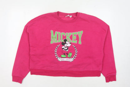 Preloved Disney Women's Pink Pullover Sweatshirt L - Mickey Mouse - Front