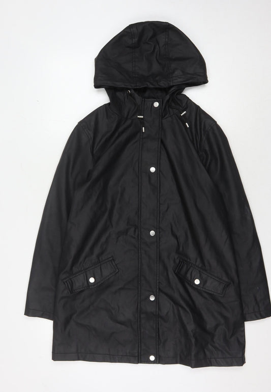 New Look Women's Black Hooded Rain Coat Size 10