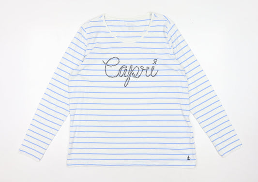 Esmara Women's White Striped T-Shirt, Size L, Long Sleeve