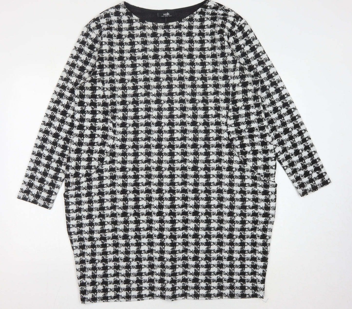 Wallis Women's Black Houndstooth Long Sleeve Dress Size 12