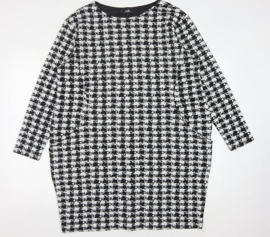 Wallis Women's Black Houndstooth Long Sleeve Dress Size 12