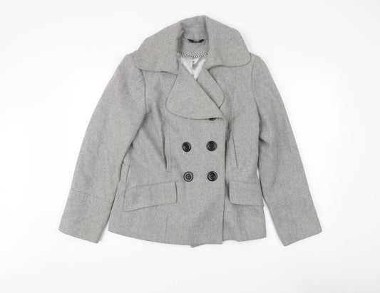 Marks and Spencer Women's Grey Wool Pea Coat Size 10