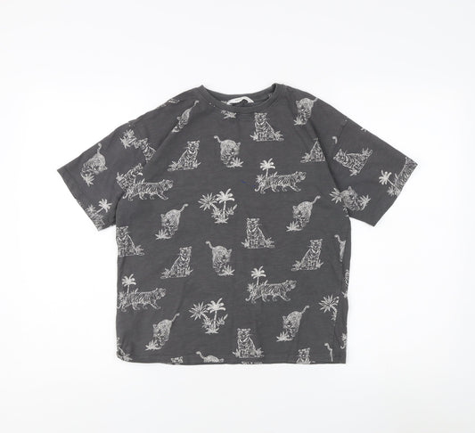MNG Girls Grey T-Shirt, 11-12 Years Animal Print Cotton