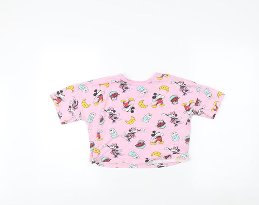Primark Girls Pink Mickey Mouse Cropped T-Shirt 8-9 Years