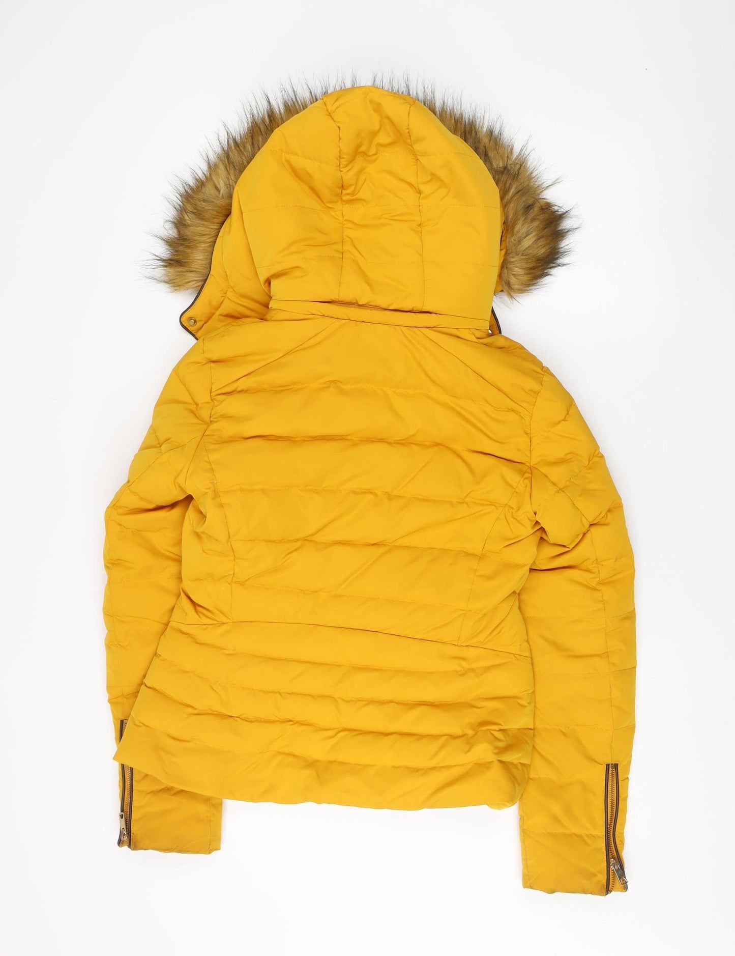 Zara Women's Yellow Puffer Jacket, Size 4, Hooded