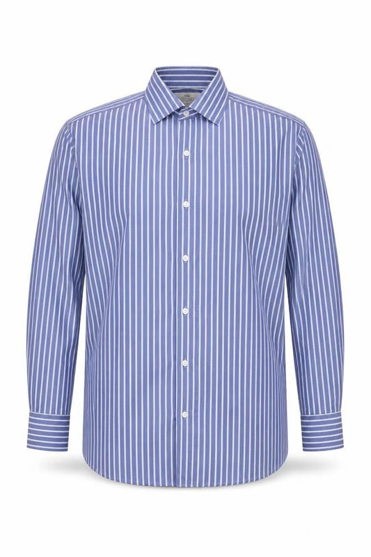 Hawes & Curtis Men's Blue Striped Slim Fit Shirt Size 15