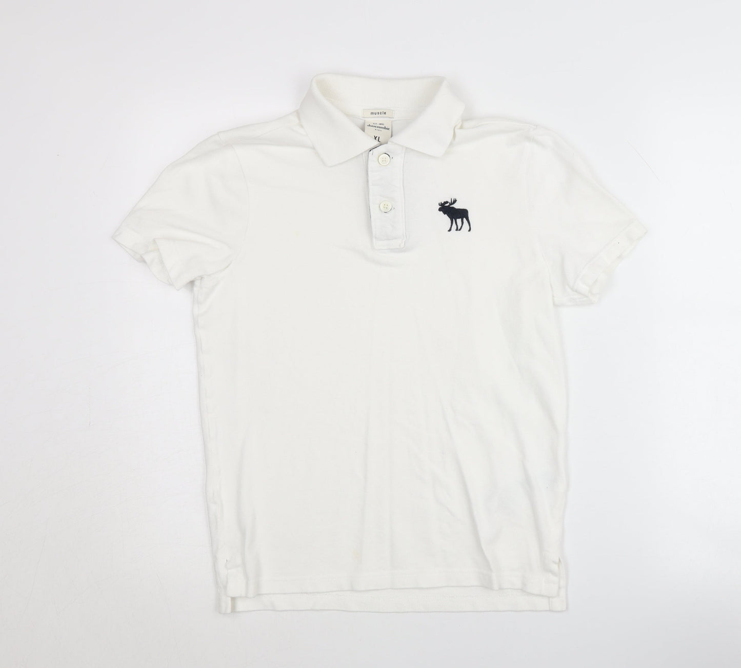 Abercrombie Boys White Polo Shirt XL Cotton Logo Casual