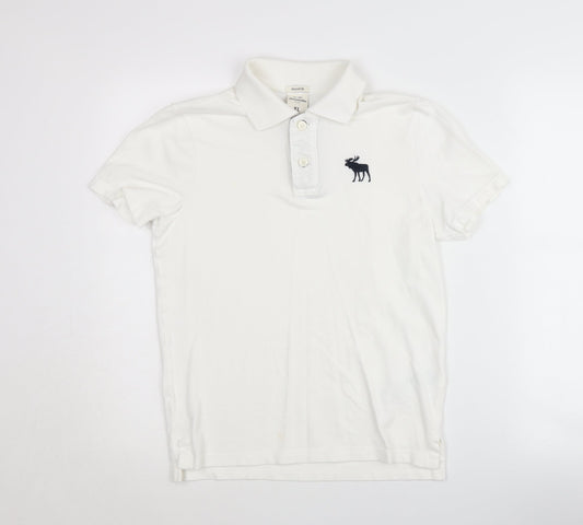 Abercrombie Boys White Polo Shirt XL Cotton Logo Casual
