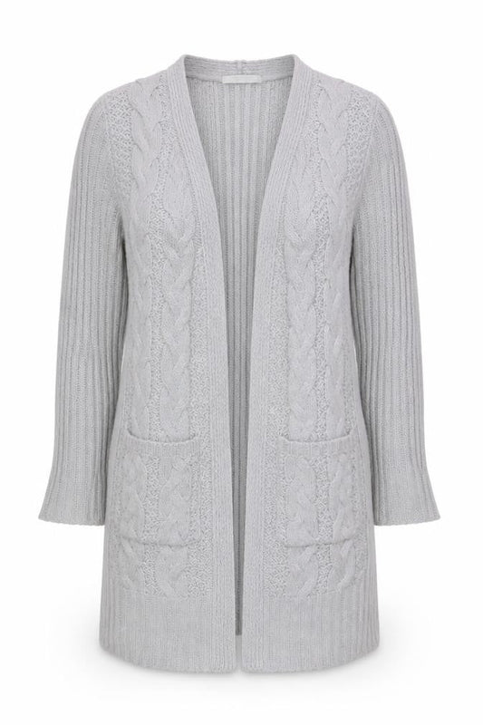 Oasis Women Grey Open Front Cardigan M Knit Acrylic Nylon
