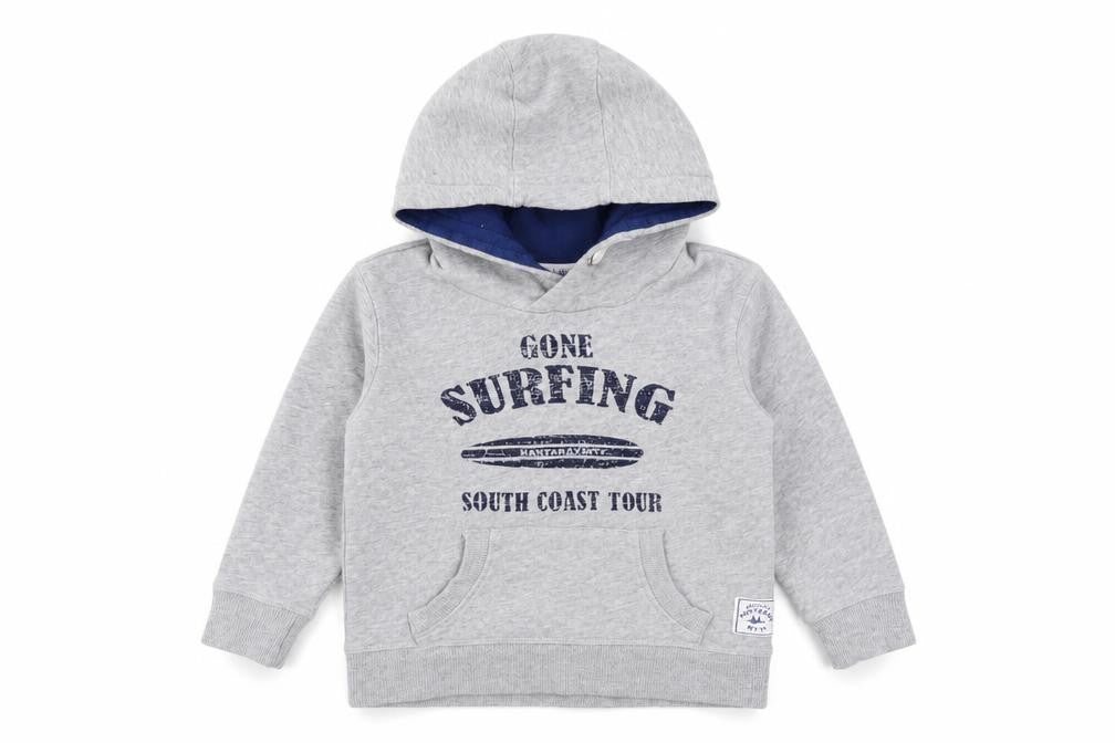 Mandarcy Boys Grey Pullover Hoodie, Age 2-3 Years, Surf Theme