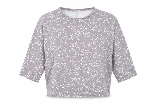 WoolOvers Women's Grey Star Pyjama Top M 3/4 Sleeve
