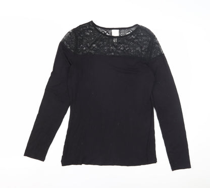 Women's Black Long Sleeve Lace Blouse - Medium