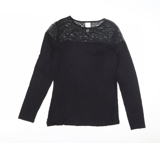 Women's Black Long Sleeve Lace Blouse - Medium